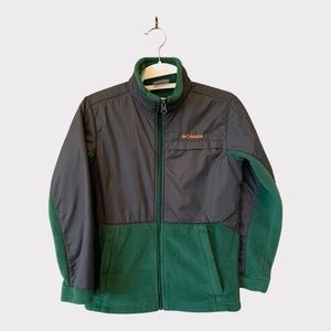 COLUMBIA Boys Fleece Jacket Green/Gray Youth Medium